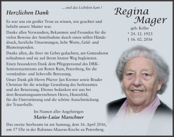 Traueranzeige von Regina Mager 