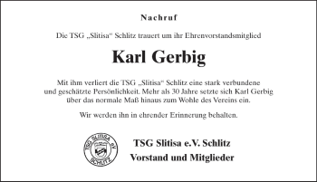 Traueranzeige von Karl Gerbig 