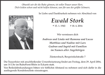 Traueranzeige von Ewald Stork 