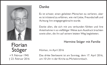 Traueranzeige von Florian Stöger 