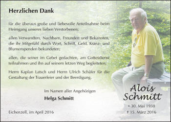 Traueranzeige von Alois Schmitt 