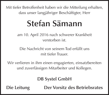 Traueranzeige von Stefan Sämann 