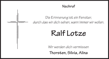 Traueranzeige von Ralf Lotze 