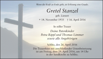 Traueranzeige von Gretel Stanzel 