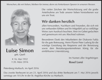 Traueranzeige von Luise Simon 