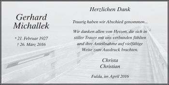 Traueranzeige von Gerhard Michallek 