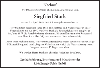 Traueranzeige von Siegfried Stark 