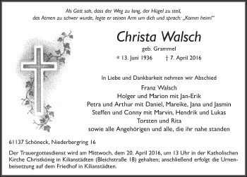 Traueranzeige von Christa Walsch 