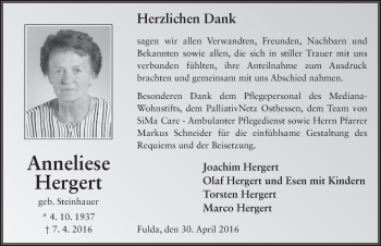 Traueranzeige von Anna Hergert 