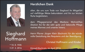 Traueranzeige von Sieghard Hoffmann 