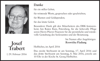 Traueranzeige von Josef Trabert 