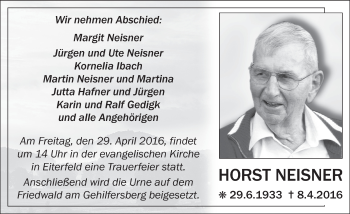 Traueranzeige von Horst Neisner 