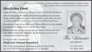 Traueranzeige von Ilse Schneider 