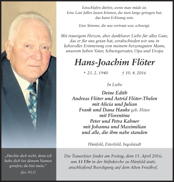 Traueranzeige von Hans-Joachim Flöter 