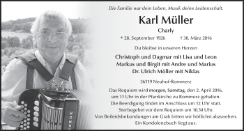 Traueranzeige von Karl Müller 