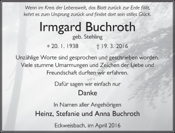 Traueranzeige von Irmgard Buchroth 