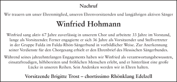 Traueranzeige von Winfried Hohmann 
