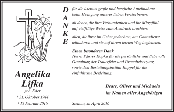 Traueranzeige von Angelika Lifka 