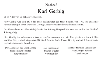 Traueranzeige von Karl Gerbig 