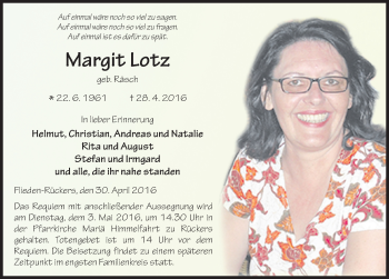 Traueranzeige von Margit Lotz 