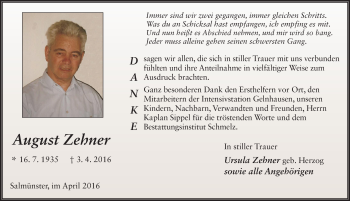 Traueranzeige von August Zehner 