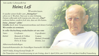 Traueranzeige von Heinz Leß 