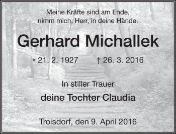 Traueranzeige von Gerhard Michallek 