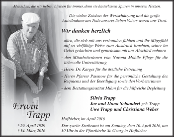 Traueranzeige von Erwin Trapp 