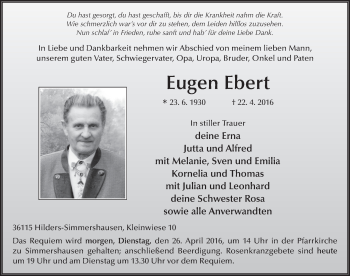 Traueranzeige von Eugen Ebert 