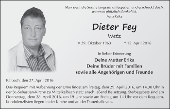 Traueranzeige von Dieter Fey 