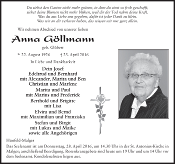 Traueranzeige von Anna Göllmann 