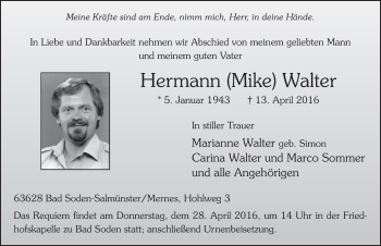 Traueranzeige von Hermann Walter 