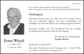 Traueranzeige von Ernst Witzel 