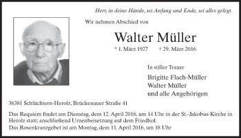 Traueranzeige von Walter Müller 