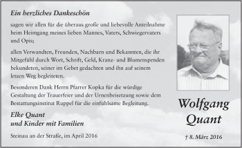 Traueranzeige von Wolfgang Quant 