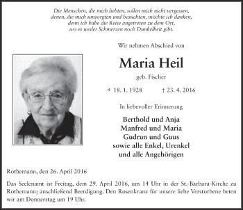 Traueranzeige von Maria Heil 