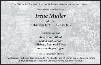 Traueranzeige von Irene Müller 