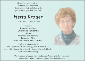 Traueranzeige von Herta Kröger 