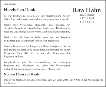 Traueranzeige von Rita Hahn 