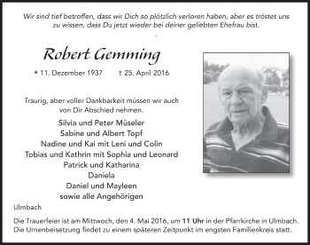 Traueranzeige von Robert Gemming 