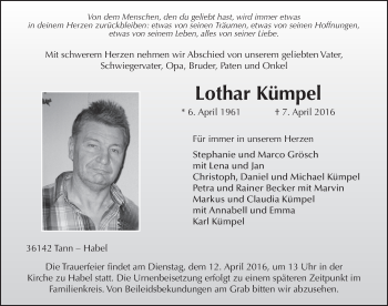 Traueranzeige von Lothar Kümpel 