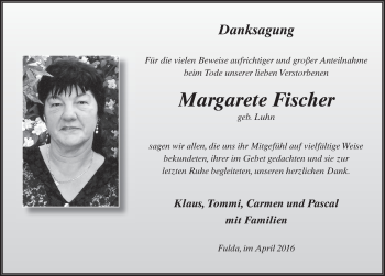 Traueranzeige von Margarete Fischer 
