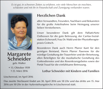 Traueranzeige von Margarete Schneider 
