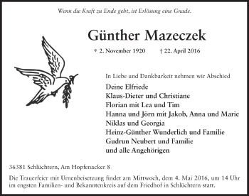 Traueranzeige von Günther Mazeczek 