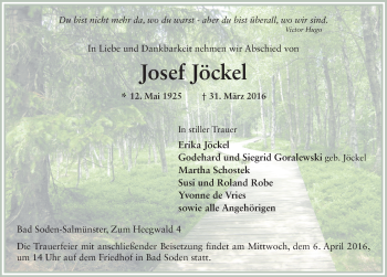 Traueranzeige von Josef Jöckel 