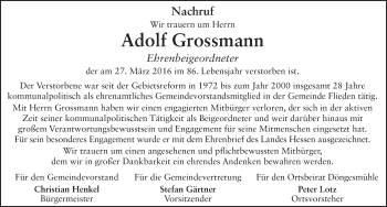 Traueranzeige von Adolf Grossmann 