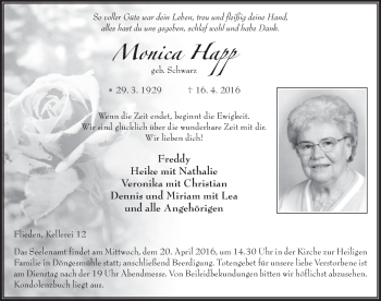 Traueranzeige von Monica Happ 