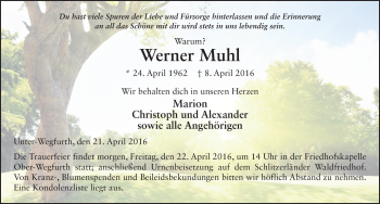 Traueranzeige von Werner Muhl 