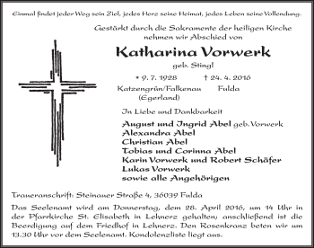 Traueranzeige von Katharina Vorwerk 