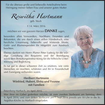 Traueranzeige von Roswitha Hartmann 
